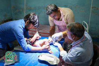 A life-changing operation being conducted for a child with clubfoot